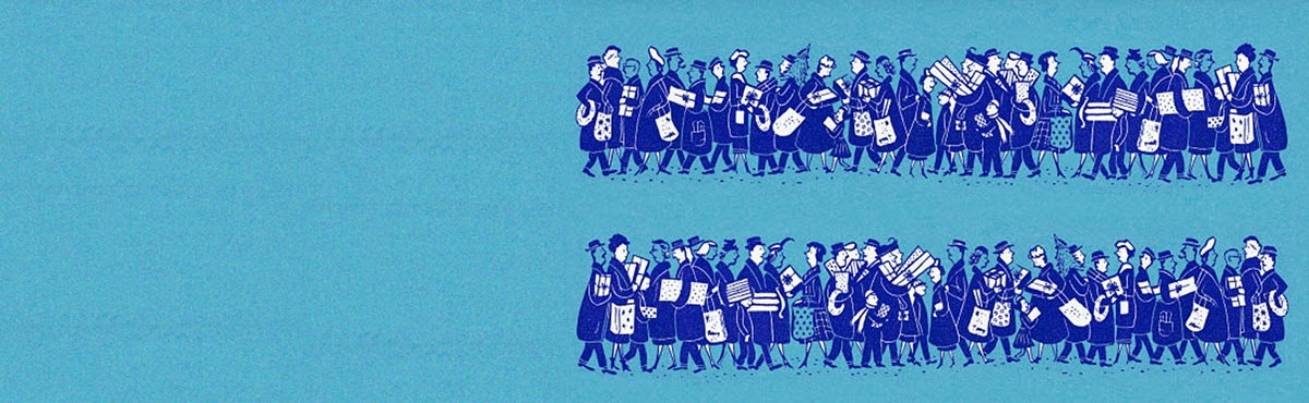 Image is an illustration of shoppers and consumers out and about carrying bags representing Black Friday sales.